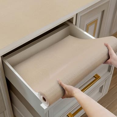 Shinlendid Shelf and Drawer Liner for Kitchen Cabinets Non-Adhesive, Strong Grip Non-Slip Thickened Cabinet Liners for Shelves, Waterproof Mats for Dresser Cupboard, Khaki, 23 in x 30 Feet - Image 1