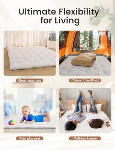 Syrinx Japanese Floor Futon Mattress, Foldable Tatami Sleeping Pad for Adults & Kids, Roll-Up Floor Bed or Bench Cushion - Image 5