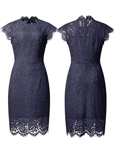 MEROKEETY Women's 2025 Lace Floral Midi Dresses Classic Elegant Party Dinner Photoshoot Dress, Navy, Large - Image 5