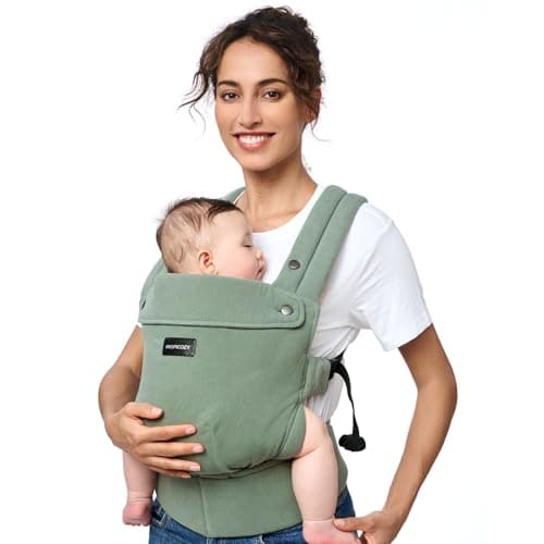 Momcozy Baby Carrier with Natural Cotton Linen, Built to Last, Ergonomic Design, 7-44lbs for Infant and Toddler, Lightweight and Comfortable, Hands-Free for Moms&Dads, Sage Green - Image 1