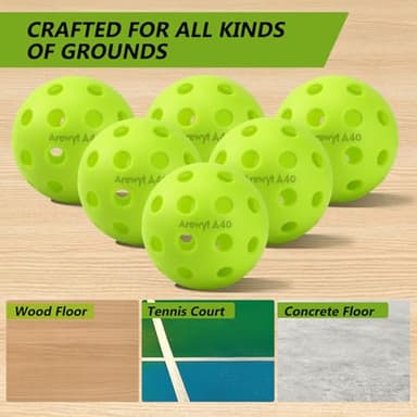 Arewyt Pickleball Balls, 6 Pack 40 Holes Outdoor Pickleball Balls, High Visibility and Bounce, Durable Pickle Balls for All Style Pickleball Paddles & All Skill Levels, Neon Green - Image 7
