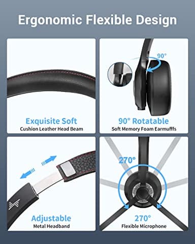 JIAMQISHI Wireless Headset with AI Noise Cancelling Microphone Bluetooth Headset - Bluetooth V5.2 Headphones with USB Dongle & Mic Mute for Computer/Laptop/PC/iPhone/Android/Cell Phones - Image 6
