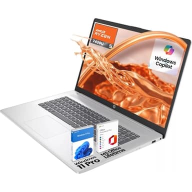 HP 17.3" Laptop Computer for Business and Students - AMD Ryzen 5 7430U, Full HD 300 Nits IPS Display, Webcam, Wi-Fi 6, Windows 11 Pro & Office Pro Lifetime, W/External CD/DVD Drive, 32GB RAM + 1TB SSD - Image 2