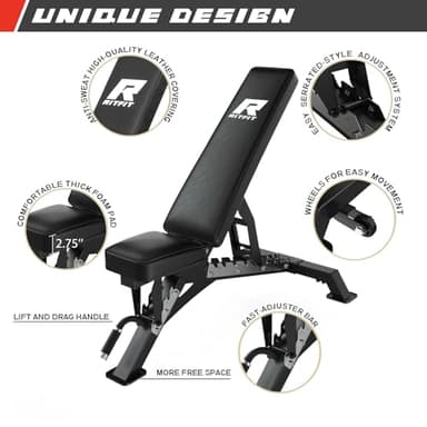 RitFit Multi-Function Garage & Home Gym Package Includes 1000LBS Power Cage PPC03 with Cable Crossover System, Weight Bench, Olympic Barbell Weight Set, Full Body Workout-BLK,Bumper Plate 230lbs - Image 7