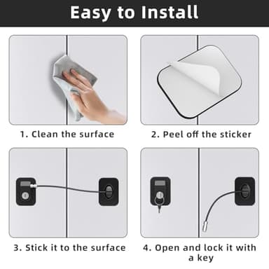 RORMGO Refrigerator Lock 2 Packs, Fridge Lock with Silicone Wire Protection Fridge Locks for Kids Easy to Use and Install Cabinet Locks with Key, Black - Image 6