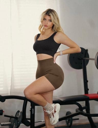 VVX 3 Piece Womens Workout Shorts Scrunch Butt Lifting Seamless High Waist Yoga Gym Shorts for Women - Black/Brown/Pink S - Image 4