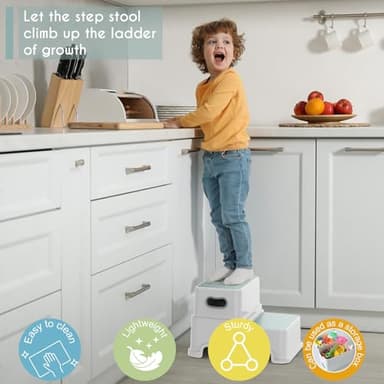 Victostar Toddler Step Stool,2 Kids Step Stool for Bathroom Sink,Baby Potty Stool with Anti-Slip Surface and Rubber Bottom,Plastic Stool with Handle for Toilet Potty Training Bathroom Kitchen - Image 5