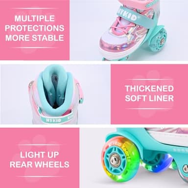 HYKID Toddler Roller Skates 4 Adjustable Sizes Fun Illuminating Safety Three-Point Type Breathable Upper Beginner Roller Skates for Girls Kids Butterfly Small 11-1 - Image 4