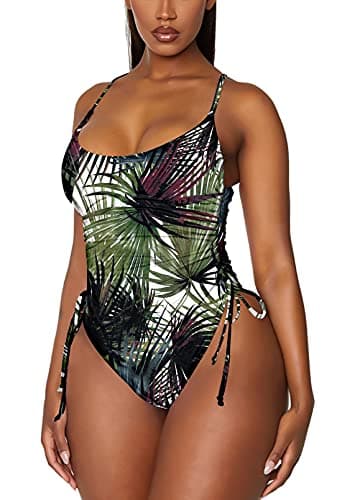 Viottiset Women's One Piece Swimsuit Tummy Control Monokini High Cut Bathing Suit Dark Green Large - Image 1