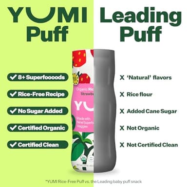 YUMI Rice-Free Baby Puffs - No Sugar Added, Gluten-Free, Non-GMO Organic Baby Snacks Puffs, School Safe for Daycare and Lunchboxes - Alternative to Baby Teething Snacks, Strawberry Basil (6ct.) - Image 9