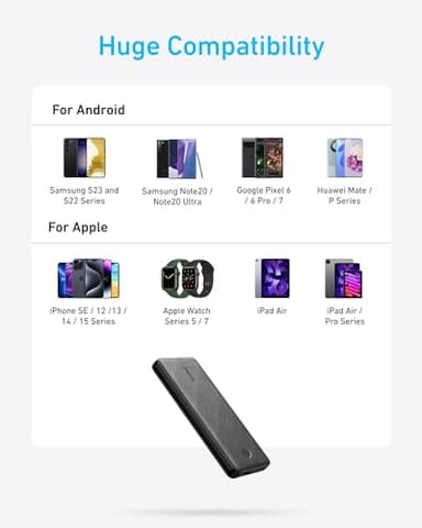 Anker Power Bank(PowerCore 10K), Compact Travel-Ready 10,000mAh Battery Pack with PowerIQ Charging Technology, 5V/3A High-Speed Charging for iPhone, iPad,and More(USB-C Input and Output(Black), 1pack) - Image 6