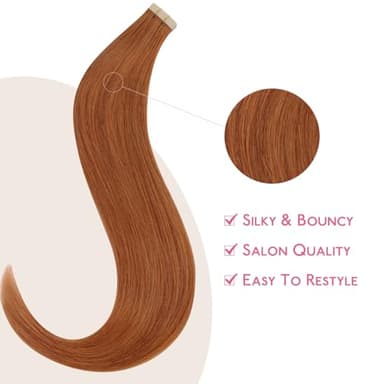 WENNALIFE Tape in Hair Extensions Human Hair Dirty Ginger 10pcs 30g 22 inch Remy Invisible Tape Ins Straight Colored Soft Real Human Hair Tape in Extensions Refill Set Extensions - Image 4