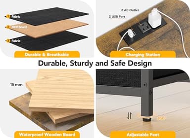 Decofy Black Dresser for Bedroom, 55 inch TV Stand with Charging Station & LED Lights, 8 Fabric Drawers with Solid Wood Top for Living Room, Closet - Image 7