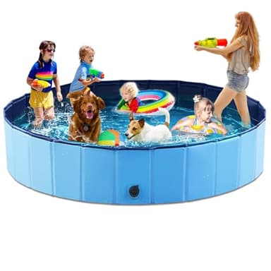 Jasonwell Foldable Dog Pool Collapsible Hard Plastic Dog Swimming Pool Portable Kiddie Pool Pet Pool Doggie Wading Pool Bath Tub for Puppy Small Medium Large Dogs Cats and Kids 97" - Image 1