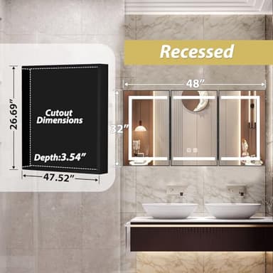 APRILSOUL 48X32 Inch Black Bathroom Medicine Cabinet with Mirror, Recessed or Surface Lighted Medicine Cabinet with 3 Colors Temperature, Dimmable Light - Image 2