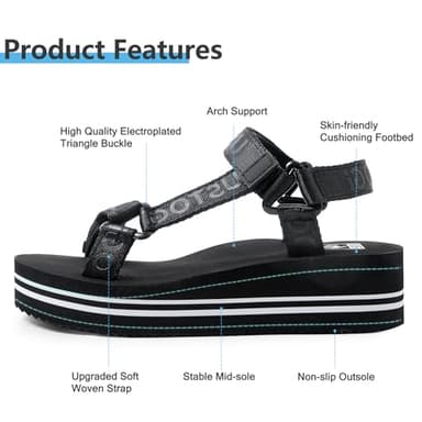 Ustogi Women's Platform Sport Sandals for women Arch Support Hiking Walking Athletic Beach Water Sandal Orthotic Adjustable Comfortable Summer Cute sandalias de mujer (9 Women, BlackWhite) - Image 2