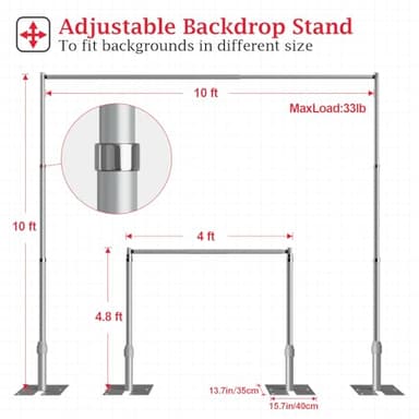 EMART 10x10ft Heavy Duty Backdrop Stand Kit, Adjustable Pipe and Drape Photo Booth Frame for Wedding, Party, Christmas, Birthday Decorations - Image 5