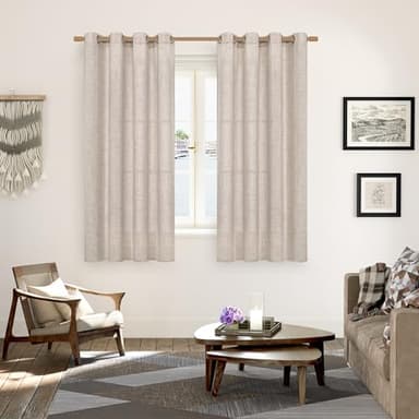 YoungsTex Linen Semi Sheer Curtains 63 Inch Length 2 Panels for Living Room - Light Filtering Drapes with Bronze Grommet Beige Window Treatments for Country Office Bedroom, 52 X 63 Inch - Image 2