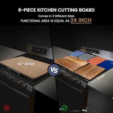 Cutting Boards Large Set of 7, Acacia Wood Charcuterie Chopping Board for Kitchen with Holder Non Slip Feet, Plastic Serving Board Mats, Juice Groove, Reversible Butcher Block for Meat Cheese Bread - Image 7