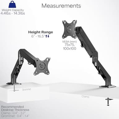 VIVO Heavy Duty Single Monitor Tension Arm for up to 27 inch Screens, Holds 14.3 lbs, Premium Desk Mount Stand, Black, STAND-V101O - Image 4