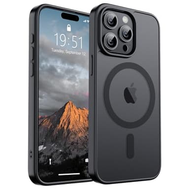 SUPFINE Magnetic for iPhone 15 Pro Max Case (Compatible with MagSafe) (Military Grade Drop Protection) Translucent Matte Shockproof Phone Cover, Black - Image 1