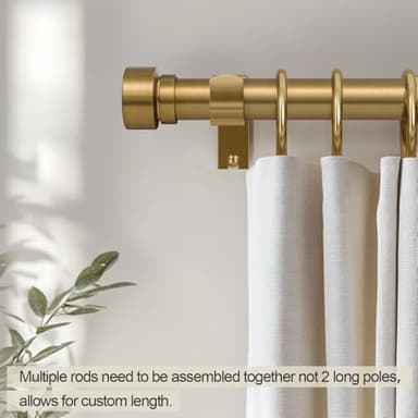 Warm Gold Curtain Rods for Windows 72 to 144 Inches Adjustable Length Heavy Duty 1" Diameter Brass Window Curtain Rod with Solid Metal Finials for Outdoor Farmhouse Bedroom Kitchen Living Room - Image 4