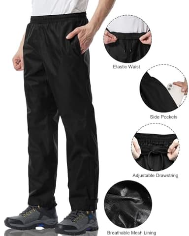 iCreek Men's Rain Pants Waterproof Over Pants Windproof Lightweight Hiking Pants Work Rain Outdoor for Golf, Fishing (Black, Large/30 Inseam) - Image 3
