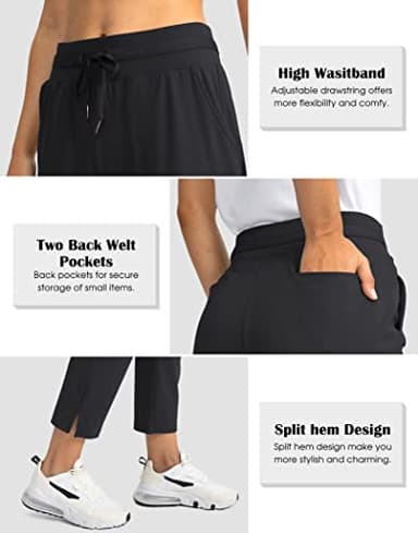 Soothfeel Women's Pants with 4 Pockets 7/8 Stretch High Waisted Sweatpants Travel Athletic Work Golf Pants for Women(Black, Large) - Image 4