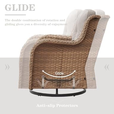 Belord Wicker Outdoor Furniture Patio Furniture Set - 6 Piece Patio Conversation Set with Swivel Rocker Chairs, Rattan Sofa, Ottomans and Coffee Table, Beige Cushion - Image 4