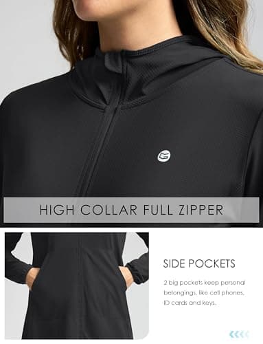 Women's UPF 50+ Swim Cover Up Sun Protection Hoodie Long Jacket SPF Lightweight Beach Cover Ups for Women(Black,L) - Image 4