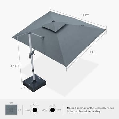 PURPLE LEAF 9' X 12' Cantilever Outdoor Patio Umbrella Large Heavy Duty 360° Rotation Double Top Offset Rectangular Umbrellas for Backyard Deck Pool, Cast Slate - Image 9