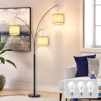 DLLT Modern Floor Lamp for Room: 3-Light Black Tree Dimmable Floor Lamps with Beige Shades for Living Room - Arc Standing Lamp for Bedroom - Tall Floor Lamp for Office Corner 3 LED Bulbs Included - Image 9