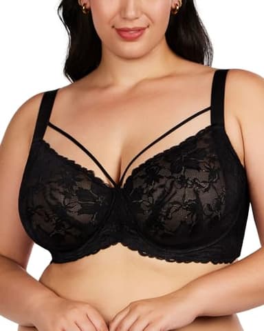 HSIA Minimizer Bras for Women Full Coverage, Unlined Lace Sexy Plus Size Underwire Bra for Large Breasts Black - Image 1