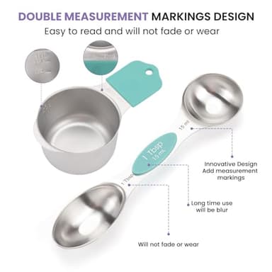 Magnetic Measuring Cups and Spoons Set-Heavy Duty 304 Stainless Steel，Double Measurement Markings，Set of 16 with Leveler for Measure Dry and Liquid Ingredients - Image 4