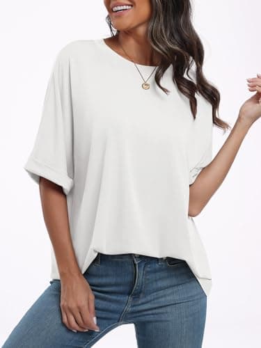 ANRABESS Womens Tops Oversized T Shirts Short Sleeve Crewneck Summer Casual Loose Basic Tee Shirt 2025 Trendy Fashion Clothes White Medium - Image 6