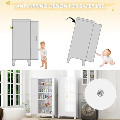 GAIOUS 71" Tall Metal Storage Cabinet with 2 Doors and 4 Adjustable Shelves, Kitchen Pantry Cabinet White Freestanding Cupboard, 5 Tier Multifunctional Steel Storage for Office, Kitchen, Dining Room - Image 6