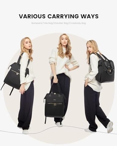 LOVEVOOK Laptop Backpack for Women, 15.6 Inch Work Laptop Bag with USB Port, Fashion Teacher Nurse Backpack Purse, Waterproof Travel Computer Backpack with Organizer Bag, 2PCS, Beige-Black - Image 6