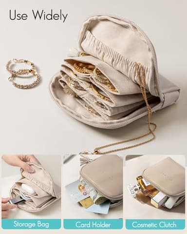 Vlando Small Travel Jewelry Case,Travel Gifts for Women,Jewelry Pouch Bags with Zipper,Velvet Jewelry Organizer Storage Bag for Bracelet Rings Earring-Cream White - Image 4