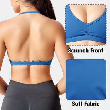 YEOREO Workout Sports Bras for Women Padded Strappy Open Back Gym Bra Light Impact Criss Cross Yoga Crop Top Azure Blue L - Image 5