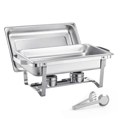 VEVOR Chafing Dish Buffet Set, 8 Qt 4 Pack, Stainless Chafer with 4 Full Size Pans, Rectangle Catering Warmer Server with Lid Water Pan Folding Stand Fuel Tray Holder Spoon Clip - Image 4
