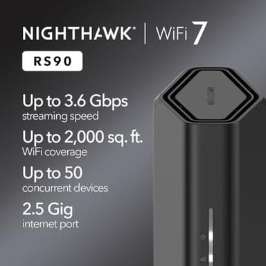 NETGEAR Nighthawk Dual-Band WiFi 7 Router (RS90) – Security Features, BE3600 Wireless Speed (up to 3.6 Gbps) - Covers up to 2,000 sq. ft., 50 Devices – 2.5 Gig Internet Port - Free Expert Help - Image 2