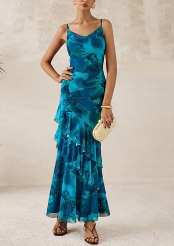 PRETTYGARDEN Maxi Dresses for Women 2025 Summer Tiered Floral Beach Sundress Spaghetti Strap Wedding Guest Long Dress (Print Blue Green,Medium) - Image 6
