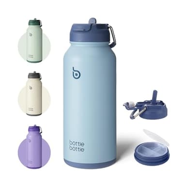BOTTLE BOTTLE 32 oz Insulated Water Bottle Stainless Steel Sport Water Bottle with Straw Dual-use Lid Design for Gym with Pill Box (blue) - Image 1