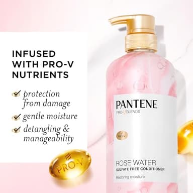 Pantene Rose Water Conditioner, Soothes, Replenishes Hydration, Safe for Color Treated Hair, Nutrient Infused with Vitamin B5 and Antioxidants, Pro-V Blends, 30.0 oz - Image 2