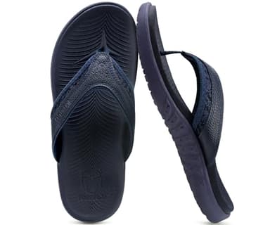 KuaiLu Mens Leather Sport Flip Flops Comfort Orthotic Thong Sandals with Plantar Fasciitis Arch Support for Outdoor Summer - Image 2