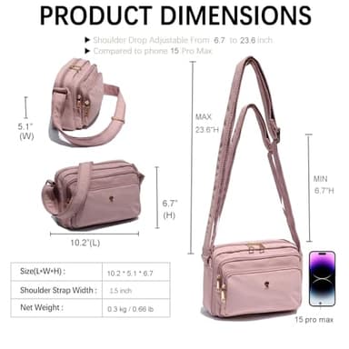 ESVAN Triple Zip Crossbody Bags for Women Fashion Ladies Purse Multi-Pocket Handbags Messenger Shoulder Bag - Image 2