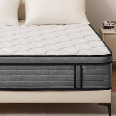 VKT 14 Inch King Hybrid Mattress - Medium Firm Feel Back Support, Mattress in a Box with Individual Pocket Springs, Cooling Memory Foam for Pressure Relief with CertiPUR-US Certified - Image 1