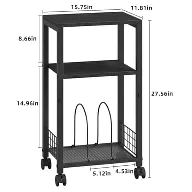 Kalrin Small Side Table, 3 Tier Moveable Small End Table, Record Player Stand with Records Shelf, Tall Nightstand for Bedroom, Living Room, Sofa, Office, Bathroom (Pure Black) - Image 2