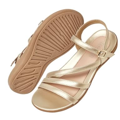 SERASTAR Flat Sandals for Women Dressy - Gold Cushioned Summer Sandals - Comfortable Walking Ankle Strap Womens Flats Sandal Size 8.5 - Image 6