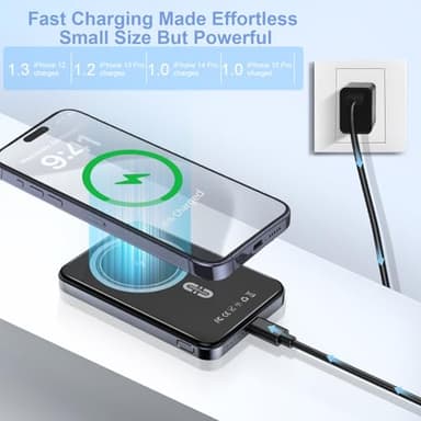 Magnetic Power Bank 5000mAh, Magnetic Portable Charger with Type-C Cable, Slim MagSafe Battery Pack, Magnetic Battery Pack for iPhone 16/15/14/13/12 - Image 2